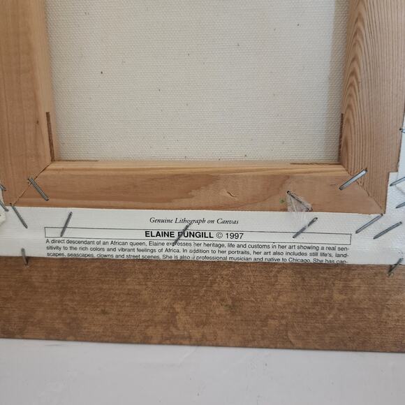 ELAINE DUNGILL AFRICAN CHILD GIRL W/ VASE LITHO ON CANVAS PAINTING FRAMED SIGNED - Picture 4 of 5